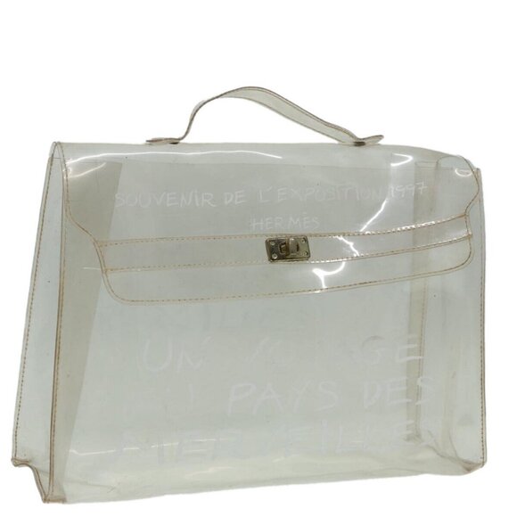 HERMES Vinyl Kelly Hand Bag Vinyl Clear Auth - Picture 3 of 16